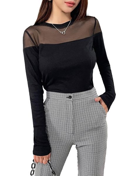 

dazy contrast mesh sleeve tee 55rq#, White