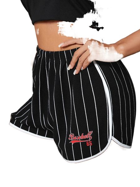 

high waist striped letter graphic contrast binding shorts q3cy#, White;black