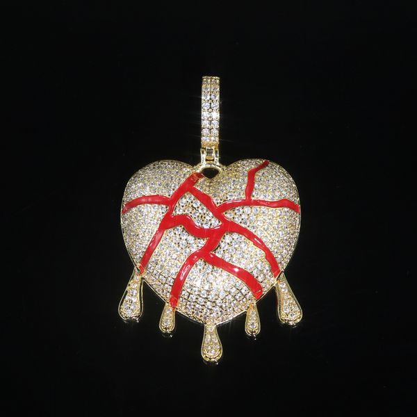 

iced out blood broken heart necklace pendant charms chain for men real gold plated hip hop jewelry, Silver