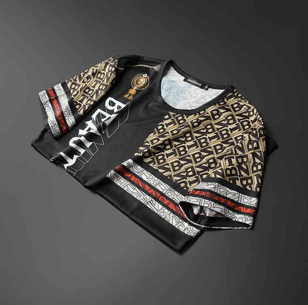 

men's clothing brand 2022 new short sleeve t-shirt korean slim fit fashion thin print casual, White;black