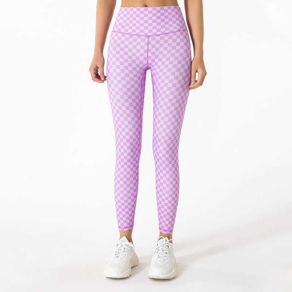 

checkerboard sports fitness pant yoga outfits women's leggings high waist tight running speed dry skin hip lifting nude yoga pants, White;red