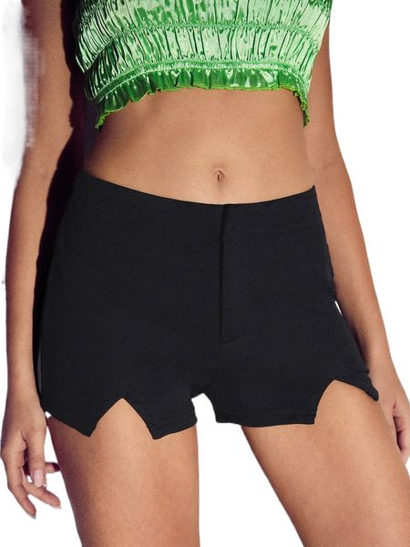 

zipper fly split hem shorts c55e#, White;black