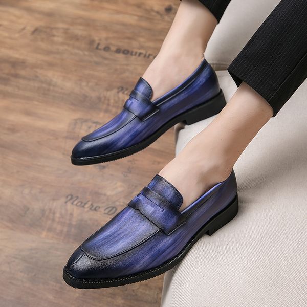 Итальянский джентльмен мокальные кафедра мужчины Новая синяя блокировка цвета роскошный модный дизайнер повседневная обувь деловая одежда обувь Zapatos de Hombre
