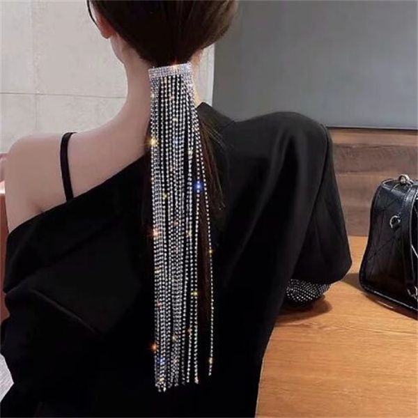 Forcine per capelli con strass pieni per donna Bijoux Accessori per capelli in cristallo con nappa lunga Gioielli per banchetti nuziali GC984