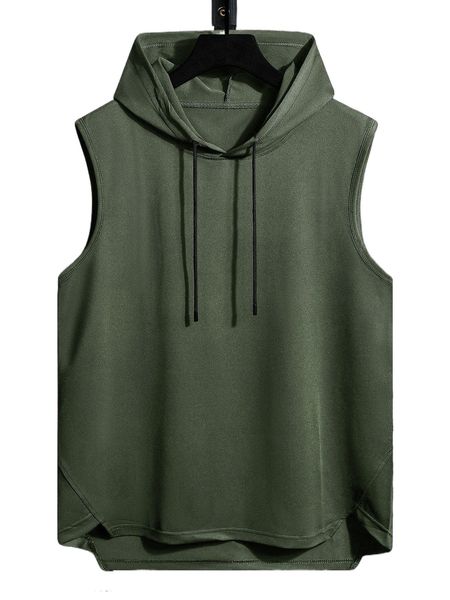 

men drawstring hooded high low hem tank u8tx#, White;black
