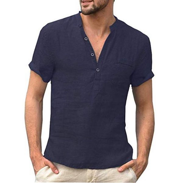 Polo da uomo T-shirt a maniche corte da uomo estiva Camicia casual in cotone e lino da uomo traspirante S-3XLUomo