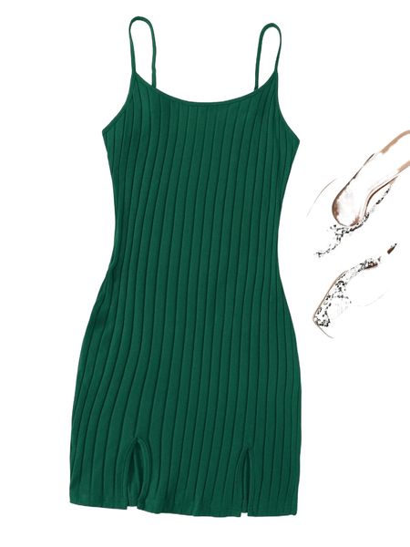 

ribbed cami -slit bodycon mini dress v7v3#, Black;gray