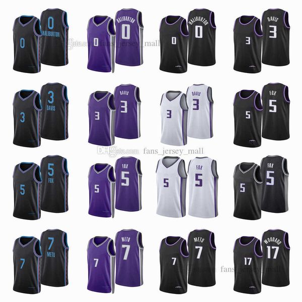 

printed city basketball jerseys de'aaron 5 fox tyrese 0 haliburton terence 3 davis chimezie 7 metu robert 17 woodard color white purple, Black;red