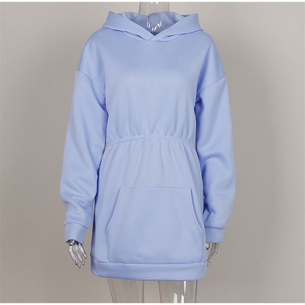 

autumn hooded female sweatshirts women's hoodies dress long sleeve pocket elastic waist hoodie streetwear casual lady 201203, Black