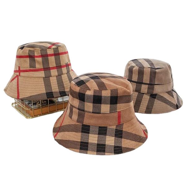 

5color bucket hat wide brim hats suede fabric fashion stripe brand designer grid women nylon autumn spring foldable fisherman cap travel sun, Blue;gray