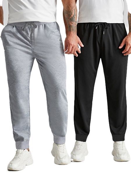 

extended sizes men 2pcs slant pockets drawstring waist sweatpants o6mw#, Black