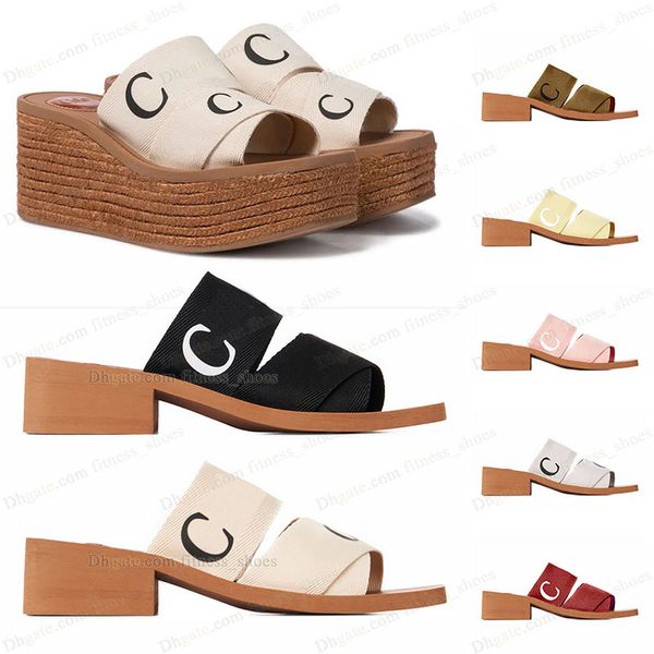 

high designers sandals womens woody flat mule slipper sliders famous plaforms wedges sliders 2022 summers office casual shoes canvas letter, Black