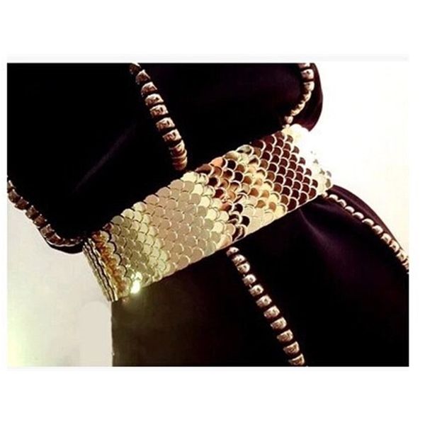 s e Silver Wide Elastic Gold Metal Fish Skin Keeper Cinture di marca per donna Cinto Feminino luxury 220808