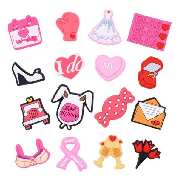 

pink girl shoe charms pvc shoecharms buckle garden shoe flower bracelet wristband decoriation gift wholesale, White;pink