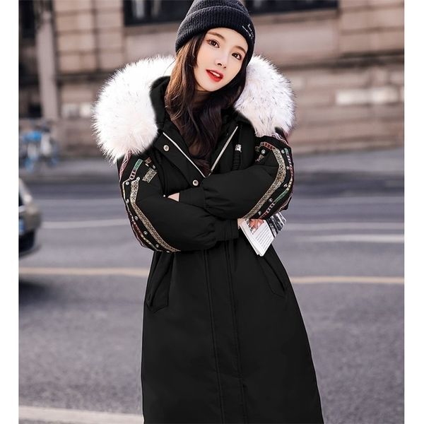 

warm autumn winter cotton jackets women cotton parkas casual hooded long coat thicken zipper slim fit long parka 201027, Black