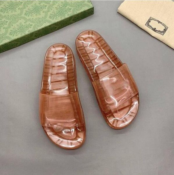 

2022 summer mens women slide slipper sandals transparent rubber crystal slippers retro feel summer men flat jellys slides luxury designer be, Black