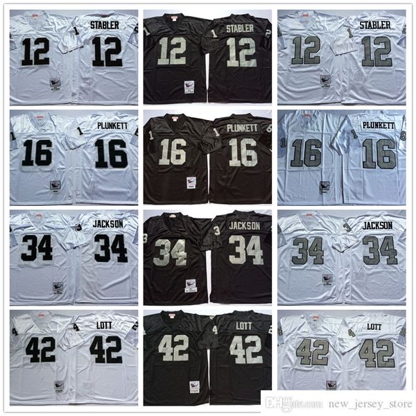 NCAA Retrocesso 34 Bo Jackson Futebol Jerseys Retro Stitch 12 Ken Stabler 16 Jim Plunkett 42 Ronnie Lott Jersey College Preto Prata Branco