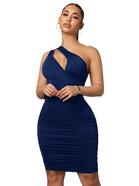 

cut out one shoulder ruched bodycon dress f0qv#, Black;gray