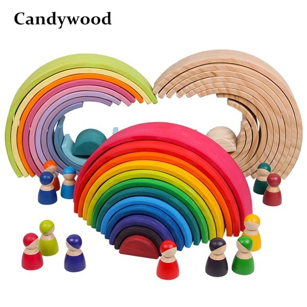 Bambino grande arcobaleno impilabile impilabile bambole Waldorf giochi per bambini creativi blocchi di costruzione Montessori giocattolo educativo in legno per bambini 220715