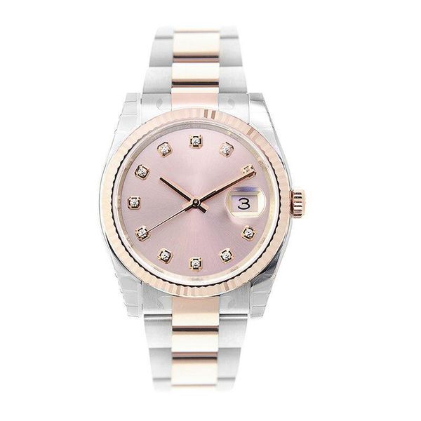 Hochwertige asiatische Uhr 2813 Sport automatische mechanische Uhr Lässige moderne Uhren 116201 Herren-Edelstahl Roségold 36 mm rosa Zifferblatt Luxus-Diamantuhren