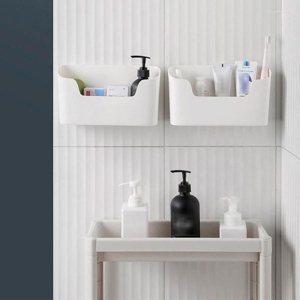 Scatole di immagazzinaggio Bidoni 4/2/1PC Bianco Bagno Organizzatori di trucco Scatola Toilette Doccia a parete Articoli vari Cosmetici Shampoo Dentifricio Baske