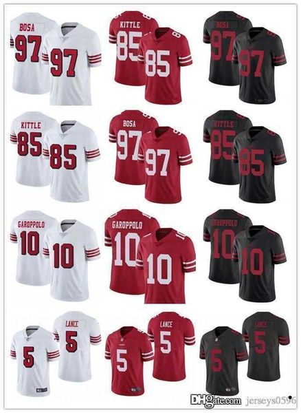 

men women youth san francisco''49ers''jersey 85 george kittle 97 nick bosa 10 jimmy garoppolo black 5 trey lance footbal, Black;red