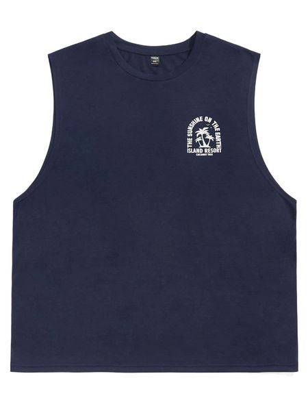 

extended sizes men coconut tree & letter graphic tank u0ap#, White;black