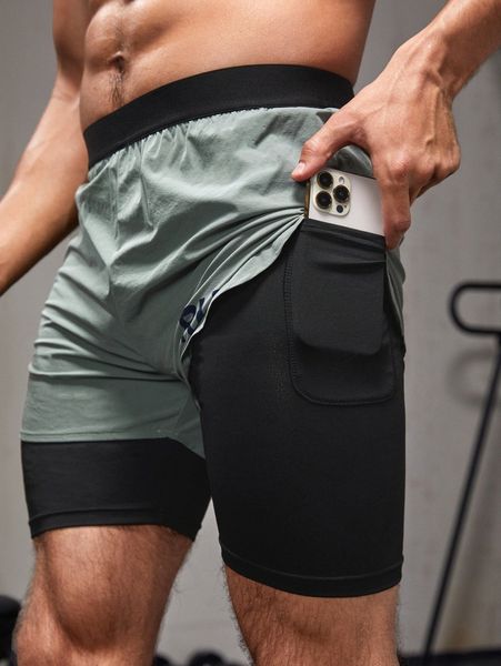 

men letter graphic 2 in 1 sports shorts with phone pocket g0qy#, White;black