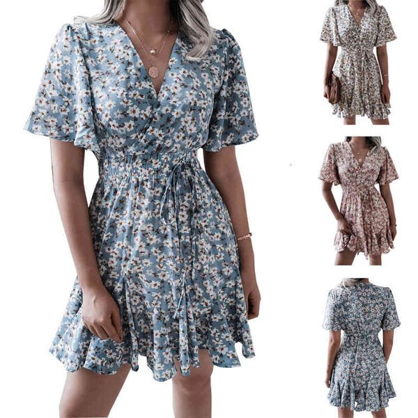 

casual dresses spring and summer women's printed chiffon dress mvqv, Black;gray