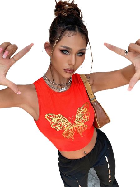 

butterfly print crop tank y8kc#, White