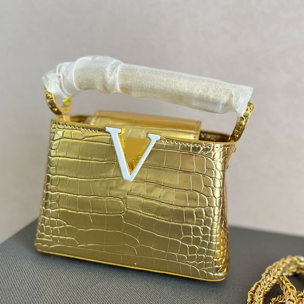 

shoulder bag women handbag tote chian crossbody purse classic monog print metal latch gold buckle crocodile print genuine leather lady flap