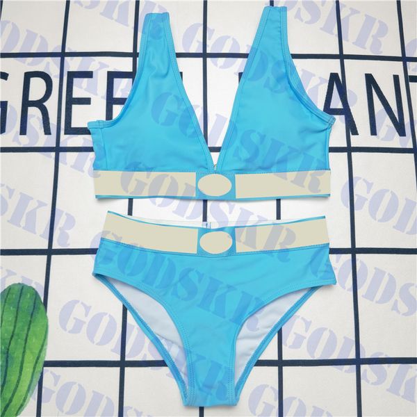 Blue Swimswear Womens Split Bikini Print Gold Women Swimsuit Suit V Nech Ladies Swim Swear
