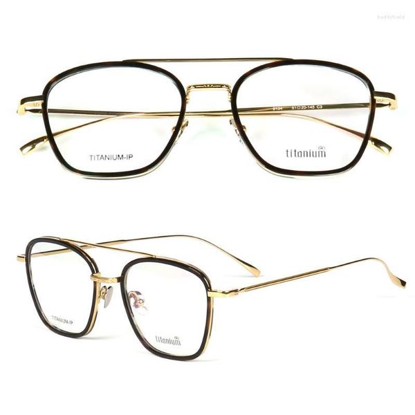 Mode Sonnenbrille Rahmen Business Männer Reinem Titan Brillen Für Quadratische Metall Optische Gläser Licht Vintage Doppel Brücke Brillen Gold