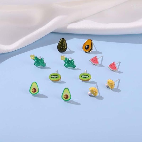 Ohrstecker Cartoon Obst Ohrringe Grüne Avocado Kiwi Kaktus Ohrstecker Rote Wassermelone Niedlicher Pilz Geschenk für FreundeStud Farl22