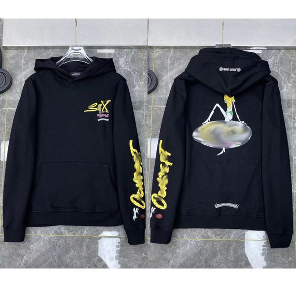 

brand mens fashion classic sweatshirts ch designer hoodies horseshoe cross print jacket women casual quality luxury pullover hooded loose h, Black