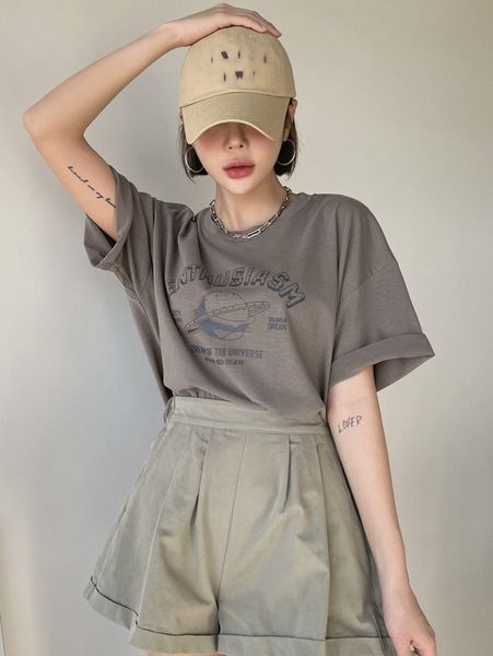 

dazy planet & letter graphic drop shoulder tee d4wm#, White