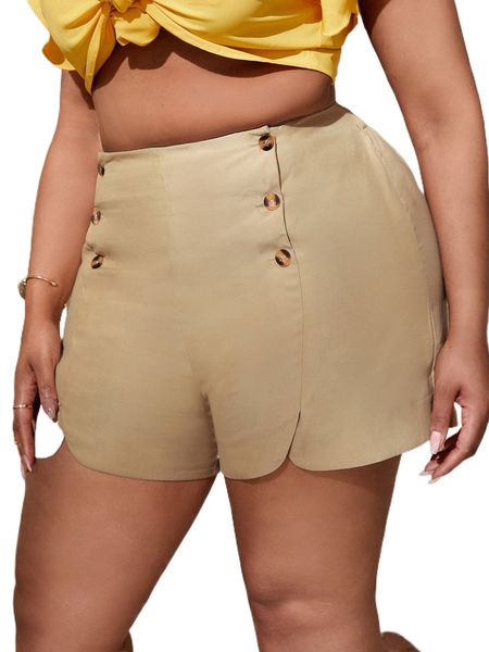 

sxy plus button front shorts m6ey#, Black