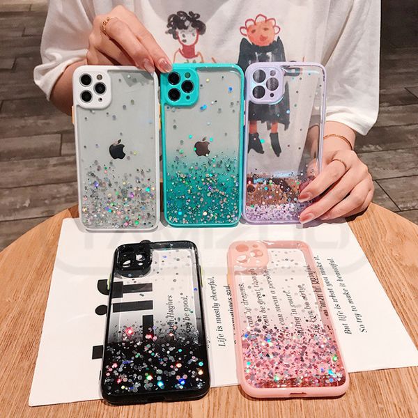 NUOVA custodia per telefono con glitter sfumato epossidico Drop Glue Trasparente Clear Camera Portector per iPhone 13 12 mini pro max 11 Pro X Xs XR Xs Max 7 7p 8 8plus