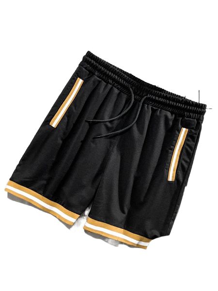 

men contrast striped tape drawstring waist shorts 17hz#, White;black