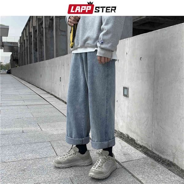 

lappster men streetwear wide leg blue jeans harem pants denim korean fashions black high waist designer clothes 210330