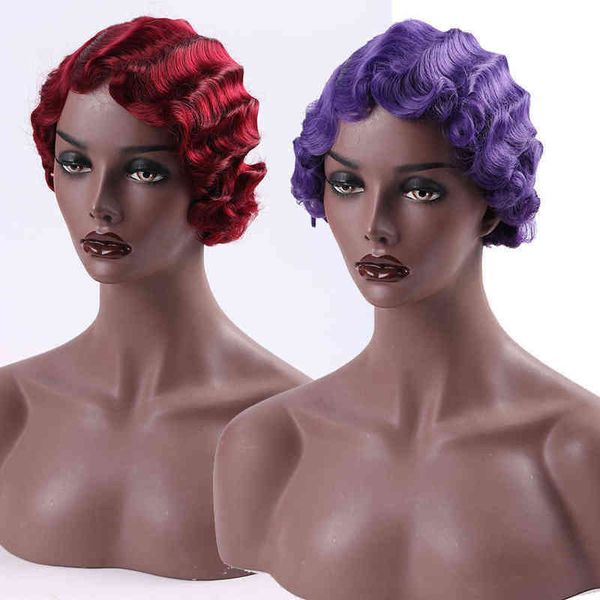 

hairpiece houyan 6 inch synthetic short black african wig suitable for women blonde mixed brown heat resistant 0121