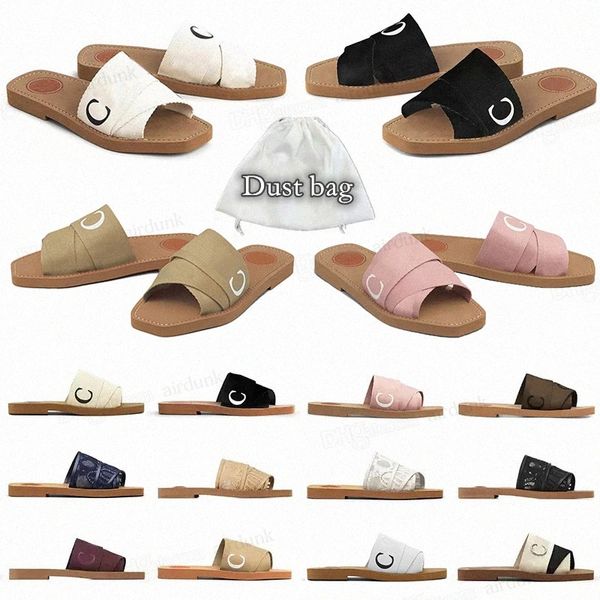 

sandals women slippers beach sliders stylist designers woody flat mule canvas rubber woven peep toe casual letter lace lettering #, Black