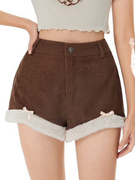 

mod bow front fuzzy trim shorts h8jw#, White;black