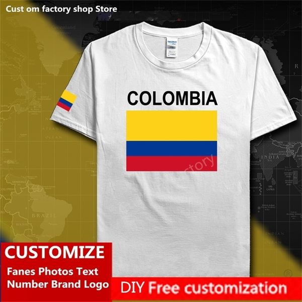 Kolombiya ülke bayrağı tişört ücretsiz özel forma diy adı numarası 100 pamuk tişörtleri erkek kadınlar gevşek gündelik tişört 220620