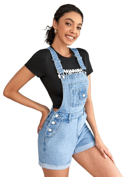 

tall roll up hem denim overall romper without tee g2e6#, Black;white