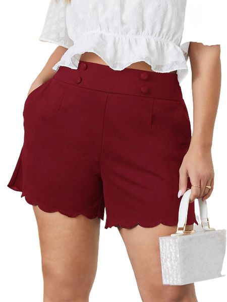 

plus button detail scallop trim shorts 70xt#, Black