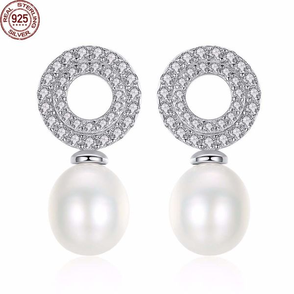 

stud stylish 925 sterling silver 6mm natural freshwater pearl earrings for wom, Golden;silver