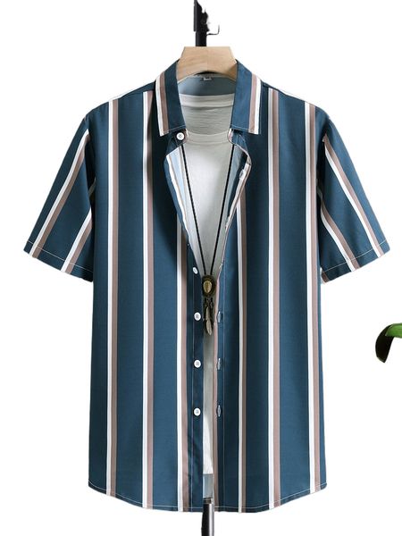 

men random striped print shirt r8pl#, White;black