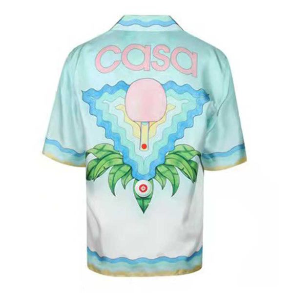 Tênis de Mesa Casablanca 22ss Camisas de Seda Gradiente com Estampa de Flores Casual Soltas Homens e Mulheres Camisas de Manga Curta Verão Casablanc