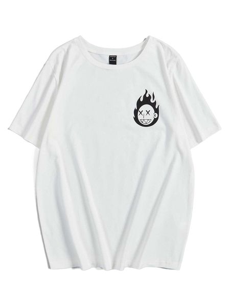 

x diamondtownheads fire & cartoon graphic tee a5cm#, White